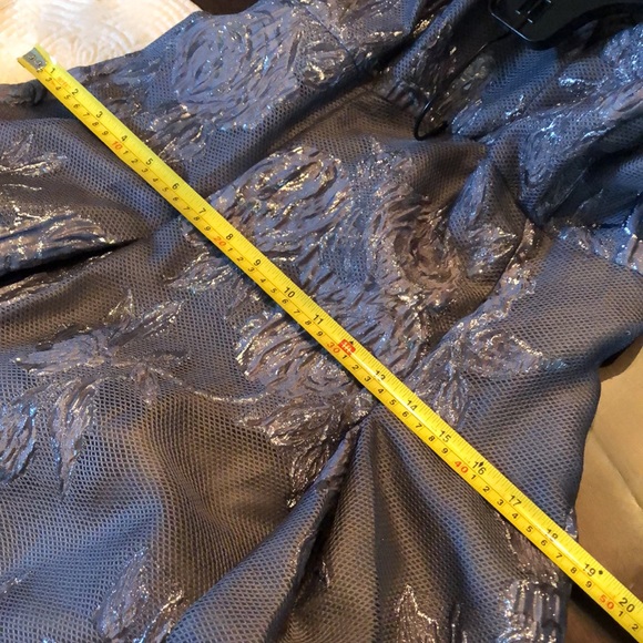 Aidan Mattox Gunmetal Off The Shoulder Silver Floral Detail-Soft Mesh Lined Gown - Picture 12 of 14